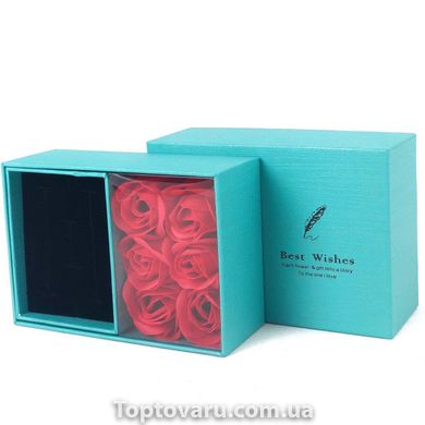 Подарочный набор розы из мыла 6 роз Best Wishes (голубая коробка) + Подарок 2571 фото