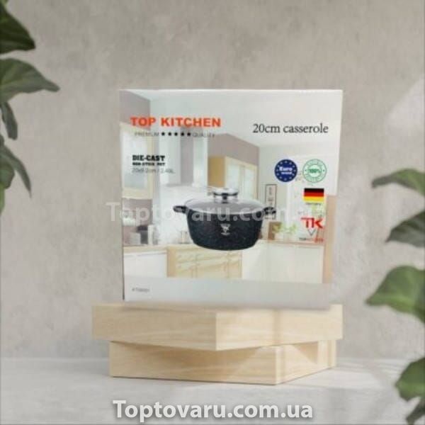 Кастрюля круглая с антипригарным покрытием и крышкой 20см 2,49л Тор Kitchen ТК0005 Черная 24068 фото