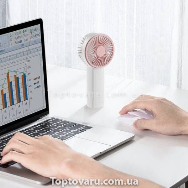 Вентилятор ручний акумуляторний Jisulife mini portable fan F2B Білий з рожевим 32605 фото