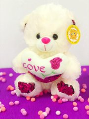 Плюшевий ведмедик маленький Молочний з рожевим в подарунковій упаковці NEW фото