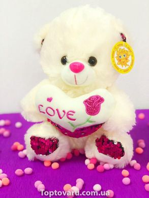 Плюшевий ведмедик маленький Молочний з рожевим в подарунковій упаковці NEW фото