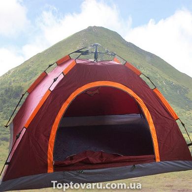 Палатка автоматическая 3-х местная Бордовая с оранжевым 3901 фото
