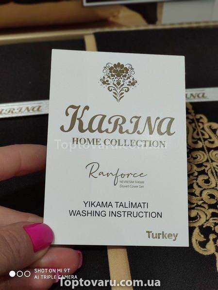 Постільна білизна з вишивкою Karina Siyah sari Ранфорс Бавовна Євро розмір 17163 фото