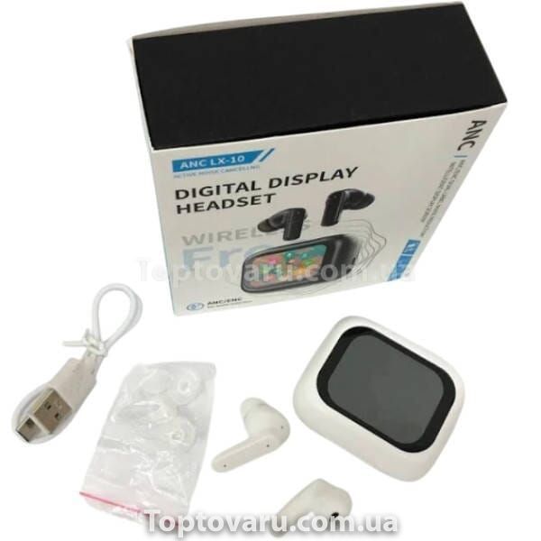 Бездротові навушники з дисплеєм LX10 TWS Earbuds LED White 23545 фото