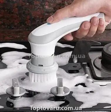 Щітка для миття посуду акумуляторна з насадками Electric cleaning brush Білий 12549 фото