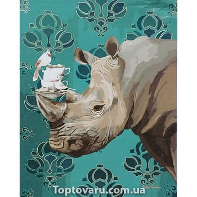 Картина по номерам Strateg ПРЕМИУМ Носорог с птичкой с лаком размером 40х50 см (SY6917) SY6917-00002 фото