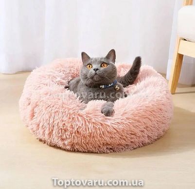 Лежанка пухнастик для котів та собак 40 см Рожева 14386 фото