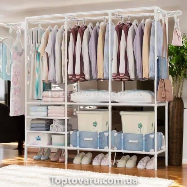 Вешалка для одежды напольная 3 секции Clothes Rack Белая 24867 фото