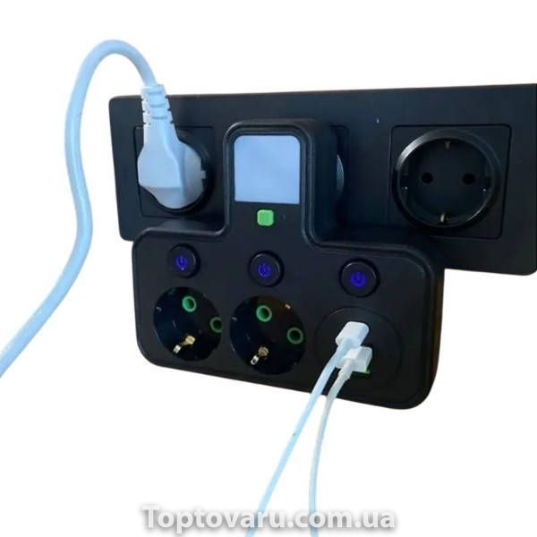 Розгалужувач із двома Євро-розетками та USB зарядним пристроєм AND F03 Чорний 4080 фото