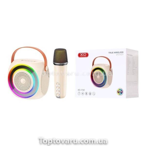 Портативная колонка караоке система с микрофоном XO F42 Dazzling RGB Бежевый 20643 фото