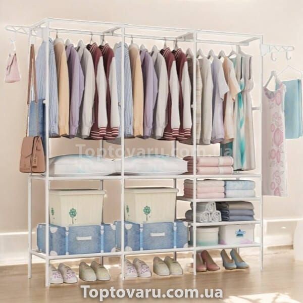 Вешалка для одежды напольная 3 секции Clothes Rack Белая 24867 фото