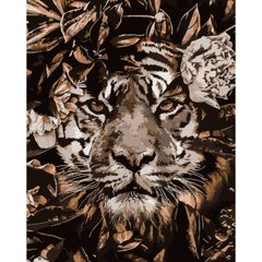Картина за номерами Strateg ПРЕМІУМ Тигр у листі з лаком розміром 40х50 см (SY6710) SY6710-00002 фото