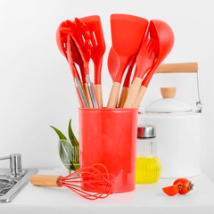 Кухонный набор из 12 предметов Kitchen Art с бамбуковой ручкой Красный 4282 фото