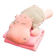 Мягкая игрушка подушка + плед 104*175см 3в1 Бегемотик Розовый 15484 фото