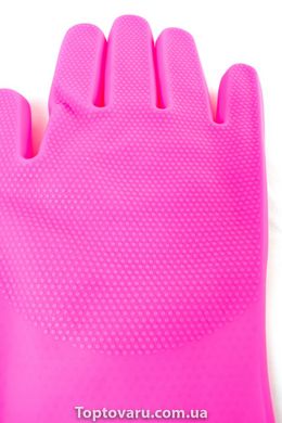 Силиконовые перчатки для мытья и чистки Magic Silicone Gloves с ворсом Коралловые 638 фото