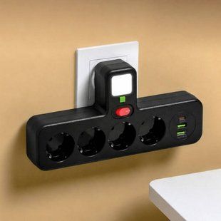 Сетевой фильтр-разветвитель 4*220V, 2*USB, 1*PD Type-C PNS-04 Черный 36974 фото