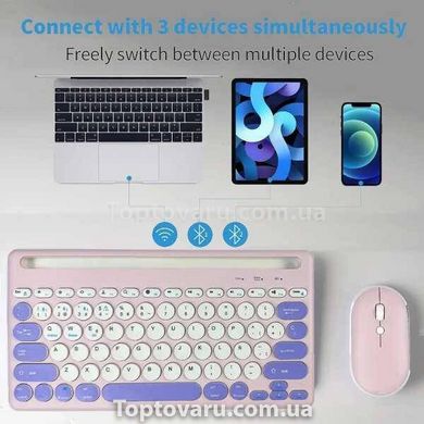 Бездротова клавіатура з мишкою та підставкою для телефону та планшета Фіолетова 14375 фото
