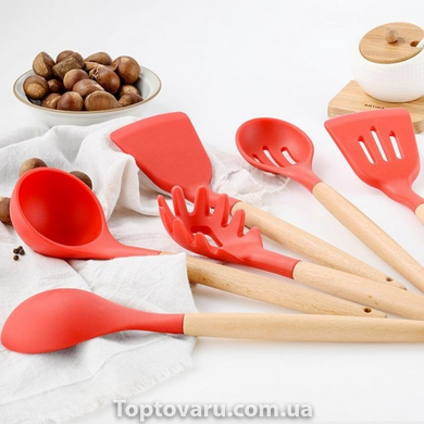 Кухонный набор из 12 предметов Kitchen Art с бамбуковой ручкой Красный 4282 фото