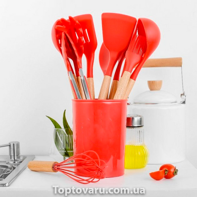 Кухонний набір з 12 предметів Kitchen Art з бамбуковою ручкою Червоний 4282 фото