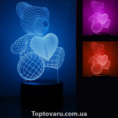 Настольный светильник 3D Desk Мишка с сердцем 3343 фото