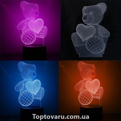 Настольный светильник 3D Desk Мишка с сердцем 3343 фото