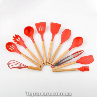 Кухонний набір з 12 предметів Kitchen Art з бамбуковою ручкою Червоний 4282 фото