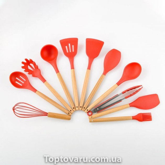Кухонный набор из 12 предметов Kitchen Art с бамбуковой ручкой Красный 4282 фото
