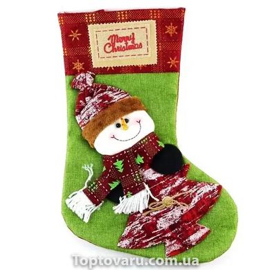 Носок новорічний для подарунків Сніговик з ялинкою 47*30см 12507 фото