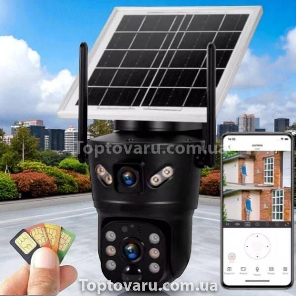 Камера відеоспостереження вулична із сонячною панеллю 360 4G Solar camear D05-4G V380 Чорна 27890 фото