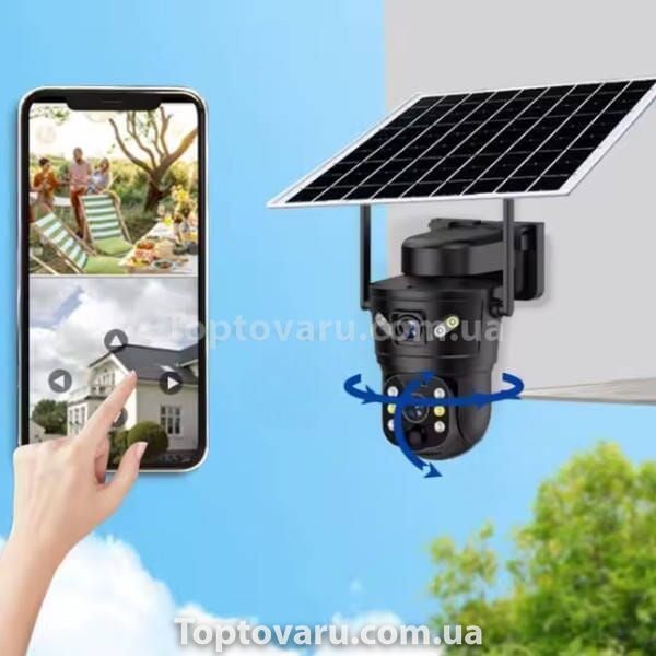 Камера відеоспостереження вулична із сонячною панеллю 360 4G Solar camear D05-4G V380 Чорна 27890 фото