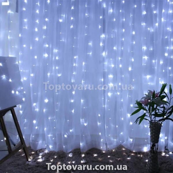 Гірлянда штора прозорий провід з перехідником 200LED 3*2м Холодний білий 31522 фото