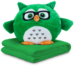 Іграшка-подушка Сова з пледом 3 в 1 Зелений 8497 фото