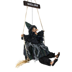 Декор подвесной анимированный Ведьма на качелях в черном 40*25*15см 11745 фото