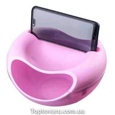 Складна миска для перекусів з підставкою для телефону Рожева 2900 фото