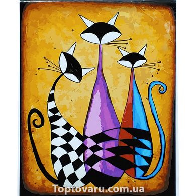 Картина за номерами Strateg ПРЕМІУМ Три котики з лаком розміром 40х50 см (SY6919) SY6919-00002 фото