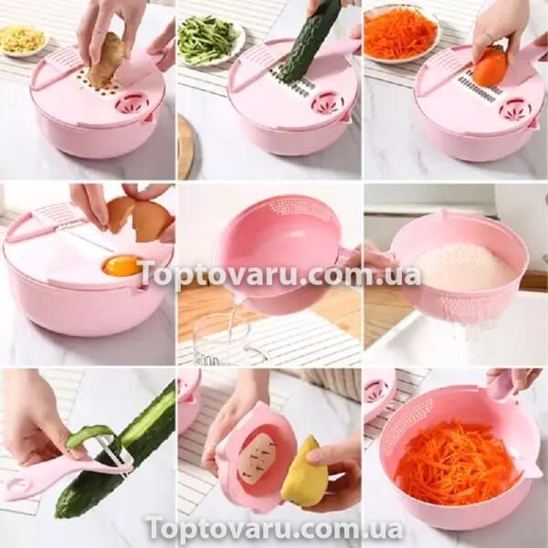 Овощезка шинковка з контейнером Multifunctional Cutter 9in1 Роза 8600 фото