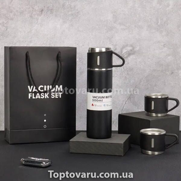 Подарунковий набір термос вакуумний із нержавіючої сталі Vacuum Flask SET Чорний 15211 фото