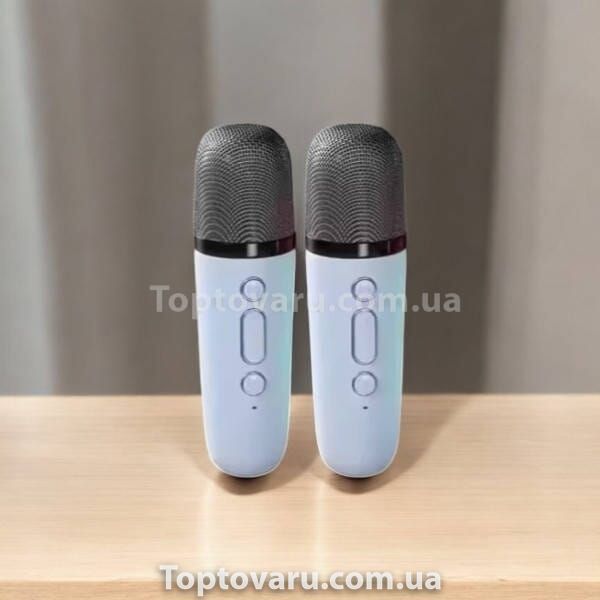 Караоке колонка з 2 мікрофонами та підсвічуванням Bluetooth K52 Блакитна 21534 фото