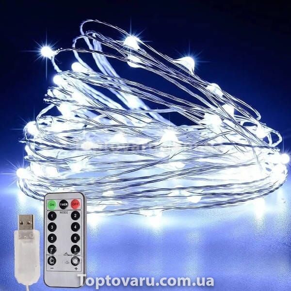 Гирлянда Роса серебряная проволока USB с пультом д/у 50м 500LED Белый 21289 фото