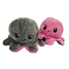 Мягкая игрушка осьминог перевертыш двусторонний «веселый + грустный» Серый розовый 9630 фото