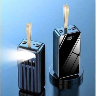 Power Bank із вбудованими кабелями для заряджання та ліхтариком USB, MicroUSB, TypeC 40000mAh Чорний 34791 фото