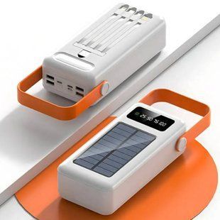 Power Bank 100000 mAh с ремешком, фонарем и встроенными кабелями для зарядки YM-638 CX Белый 35544 фото