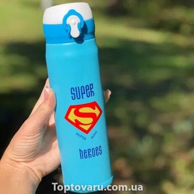 Термос Super Heroes (Супер Мен) Блакитний NEW фото