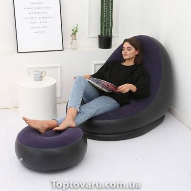 Надувной диван AIR SOFA | Надувное велюровое кресло с пуфиком Фиолетовый 17320 фото
