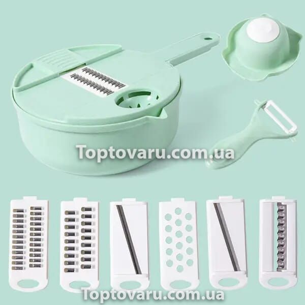 Овочерізка шатківниця з контейнером Multifunctional Cutter 9in1 Зелена 8601 фото
