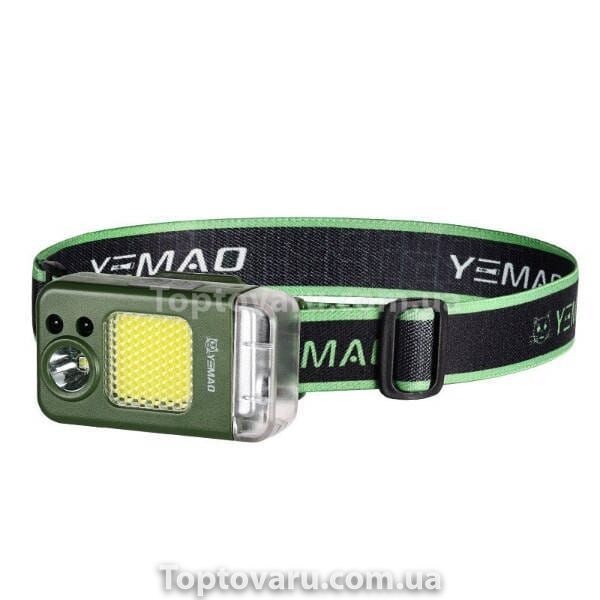 Ліхтар налобний мультифункціональний з датчиком руху та запальничкою YM-T618 Зелений 21523 фото