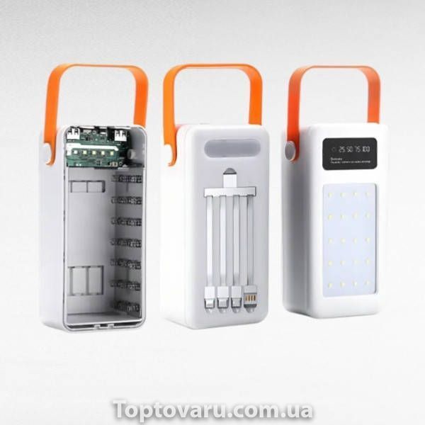 Power Bank 100000 mAh с ремешком, фонарем и встроенными кабелями для зарядки YM-638 CX Белый 35544 фото