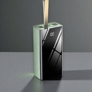 Power Bank із вбудованими кабелями для заряджання та ліхтариком USB, MicroUSB, TypeC 40000mAh Зелений 34792 фото