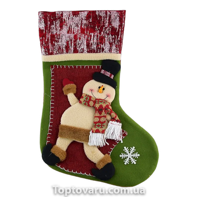 Носок новорічний для подарунків Сніговик зі сніжинкою 47*30см 12510 фото