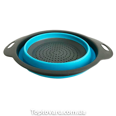 Друшляк силіконовий складаний великий + маленький Collapsible filter baskets круглий Блакитний 3800 фото